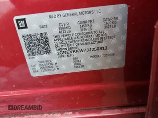 2018 Chevrolet Traverse High Country with VIN 1GNEVKKW7JJ250813, listed as a Copart auction lot 58981395 with 145,170 mi miles and Salvage title. Bid and sale history available at DreamBid. Image 13.