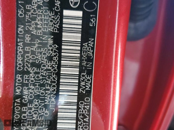 2015 Toyota Prius Four with VIN JTDKN3DU2F0458379, listed as a Copart auction lot 55155375 with 54,438 mi miles and Salvage Title. Bid and sale history available at carsss.com. Image 12.