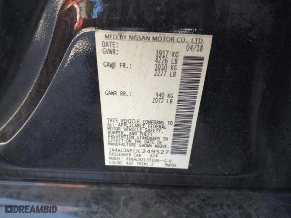 2018 Nissan Altima 2.5 SL with VIN 1N4AL3AP2JC249527, listed as a IAAI auction lot 41315829 with 62,931 mi miles. Bid and sale history available at carsss.com. Image 9.