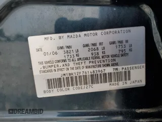 2006 Mazda 3 i with VIN JM1BK12F761483967, listed as a Copart auction lot 54204115 with 60,871 mi miles and Salvage Title. Bid and sale history available at carsss.com. Image 12.