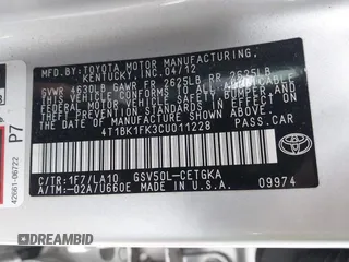 2012 Toyota Camry SE with VIN 4T1BK1FK3CU011228, listed as a IAAI auction lot 41182168 with 120,678 mi miles. Bid and sale history available at carsss.com. Image 9.