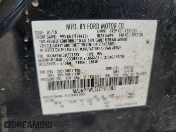 2018 Ford EcoSport Titanium z VIN MAJ6P1WL3JC191383, wystawiony jako Copart lot #51525835 z przebiegiem 97 895 mil mil oraz Szkoda całkowita • Salvage title. Historia ofert i sprzedaży dostępna na DreamBid. Obrazek 13.