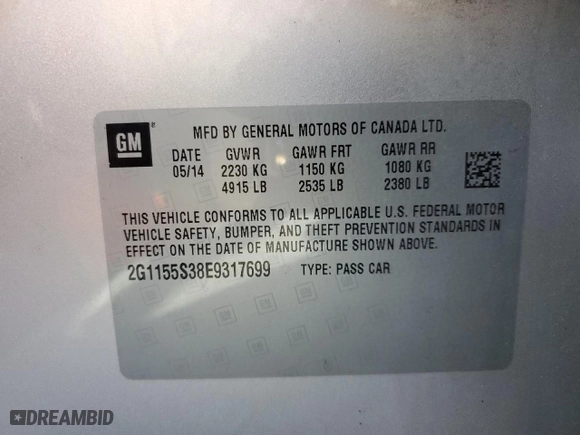2014 Chevrolet Impala LTZ with VIN 2G1155S38E9317699, listed as a Copart auction lot 50890645 with 47,461 mi miles and Salvage Title. Bid and sale history available at carsss.com. Image 13.