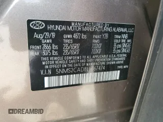 2020 Hyundai Santa Fe SE with VIN 5NMS2CAD8LH167474, listed as a Copart auction lot 57946045 with 59,949 mi miles and Salvage title. Bid and sale history available at DreamBid. Image 13.