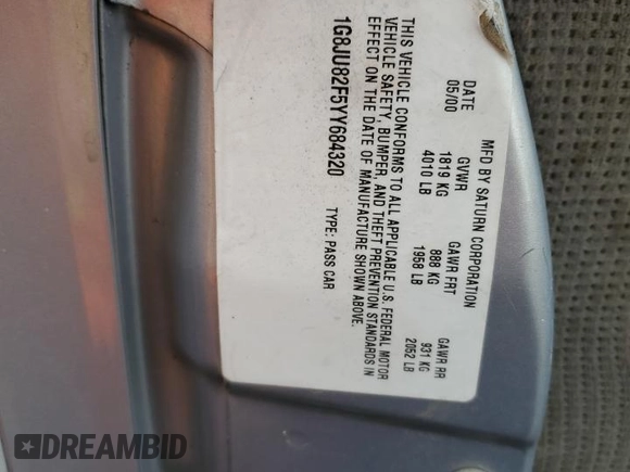 2000 Saturn LW z VIN 1G8JU82F5YY684320, wystawiony jako Copart lot #48539414 z przebiegiem Nie podano mil oraz Szkoda całkowita • Salvage title. Historia ofert i sprzedaży dostępna na DreamBid. Obrazek 12.