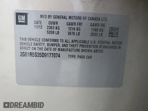2013 Cadillac XTS Luxury with VIN 2G61R5S35D9177074, listed as a Copart auction lot 79166404 with 84,231 mi miles and Non repairable. Bid and sale history available at DreamBid. Image 12.