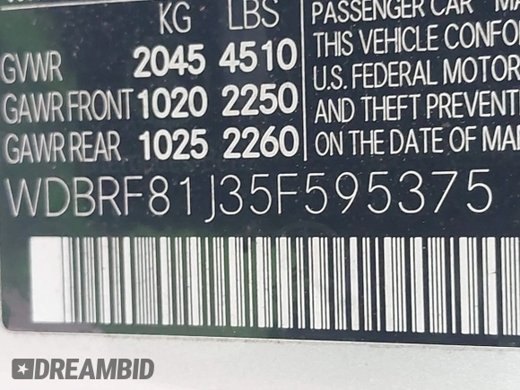 2005 Mercedes-Benz C 240 with VIN WDBRF81J35F595375, listed as a IAAI auction lot 41723426 with 166,890 mi miles and . Bid and sale history available at DreamBid. Image 9.