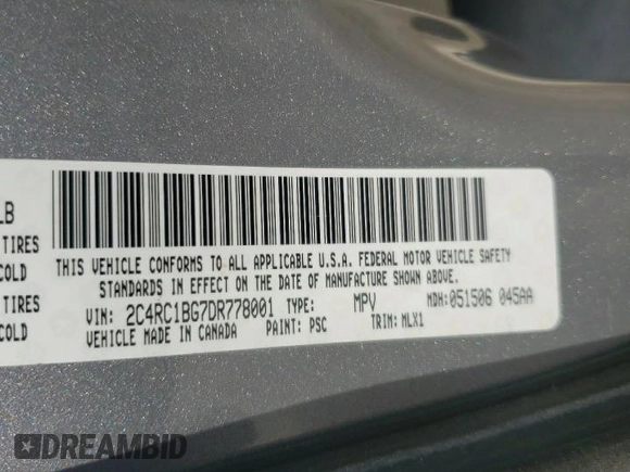 2013 Chrysler Town & Country Touring with VIN 2C4RC1BG7DR778001, listed as a Copart auction lot 51655184 with 181,861 mi miles and Salvage Title. Bid and sale history available at DreamBid. Image 14.