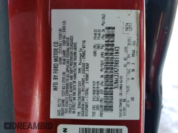 2013 Lincoln MKZ with VIN 3LN6L2JK7DR811843, listed as a Copart auction lot 87757895 with 159,800 mi miles and Non repairable. Bid and sale history available at DreamBid. Image 13.