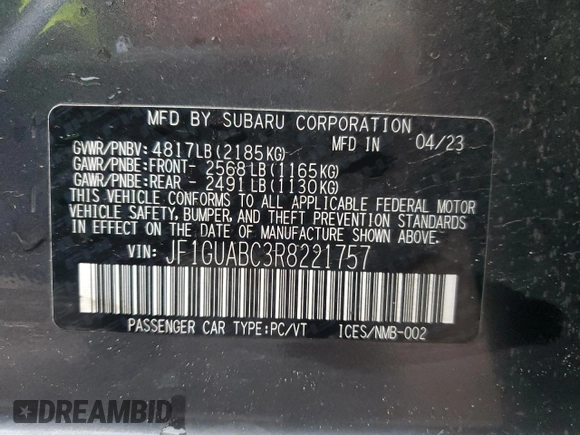 2024 Subaru Impreza with VIN JF1GUABC3R8221757, listed as a Copart auction lot 80024214 with 15,183 mi miles and Salvage Title. Bid and sale history available at carsss.com. Image 12.