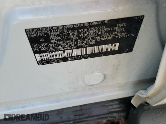 2013 Toyota RAV4 Limited z VIN 2T3YFREV8DW066307, wystawiony jako Copart lot #61963085 z przebiegiem 100 404 mil mil oraz Szkoda całkowita • Salvage title. Historia ofert i sprzedaży dostępna na DreamBid. Obrazek 13.
