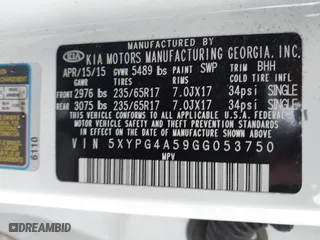 2016 Kia Sorento LX with VIN 5XYPG4A59GG053750, listed as a IAAI auction lot 41715747 with 110,323 mi miles. Bid and sale history available at carsss.com. Image 9.