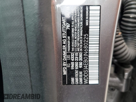 2018 Mercedes-Benz CLA 250 with VIN WDDSJ4EB0JN680225, listed as a Copart auction lot 43581334 with 53,538 mi miles and . Bid and sale history available at DreamBid. Image 13.