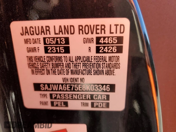 2014 Jaguar F-Type V6 with VIN SAJWA6E75E8K03346, listed as a Copart auction lot 88558275 with Not Provided miles and Salvage Title. Bid and sale history available at DreamBid. Image 13.