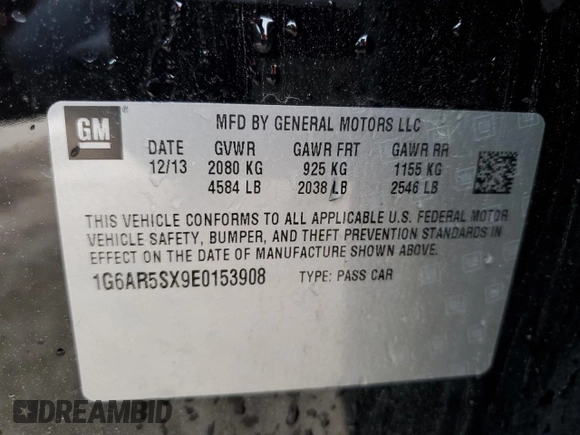 2014 Cadillac CTS Luxury RWD with VIN 1G6AR5SX9E0153908, listed as a Copart auction lot 47786675 with 157,989 mi miles and Salvage Title. Bid and sale history available at carsss.com. Image 12.