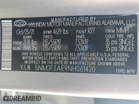 2022 Hyundai Tucson SEL z VIN 5NMJF3AE9NH061420, wystawiony jako Copart lot #54492445 z przebiegiem 39 868 mil mil oraz Szkoda całkowita • Salvage title. Historia ofert i sprzedaży dostępna na DreamBid. Obrazek 13.