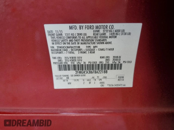 2015 Ford Flex SEL z VIN 2FMGK5C86FBA22188, wystawiony jako Copart lot #50489805 z przebiegiem 102 580 mil mil oraz Szkody całkowita. Historia ofert i sprzedaży dostępna na DreamBid. Obrazek 13.
