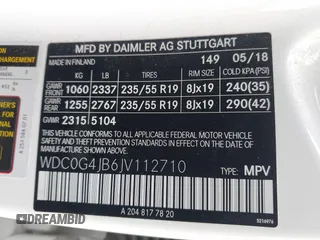 2018 Mercedes-Benz GLC 300 with VIN WDC0G4JB6JV112710, listed as a IAAI auction lot 42253994 with 82,430 mi miles and . Bid and sale history available at DreamBid. Image 9.