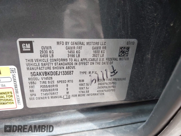 2014 Buick Enclave Leather with VIN 5GAKVBKD0EJ133687, listed as a IAAI auction lot 40852493 with 172,293 mi miles and . Bid and sale history available at DreamBid. Image 9.