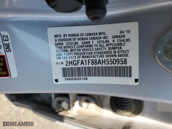 2010 Honda Civic Sdn EX with VIN 2HGFA1F88AH550958, listed as a Copart auction lot 50731575 with 128,396 mi miles and Salvage Title. Bid and sale history available at carsss.com. Image 14.