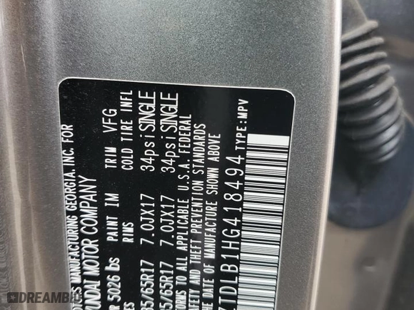 2017 Hyundai Santa Fe Sport 2.4L with VIN 5XYZTDLB1HG418494, listed as a Copart auction lot 53933345 with 120,282 mi miles and Salvage Title. Bid and sale history available at carsss.com. Image 13.