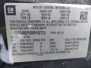 2013 Cadillac Escalade Luxury with VIN 1GYS4BEF6DR162720, listed as a IAAI auction lot 41971364 with 211,396 mi miles. Bid and sale history available at carsss.com. Image 9.