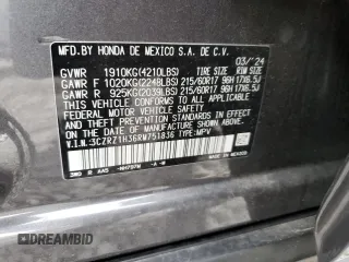 2024 Honda HR-V LX with VIN 3CZRZ1H36RM751836, listed as a Copart auction lot 85011614 with 4,452 mi miles and Salvage Title. Bid and sale history available at DreamBid. Image 16.