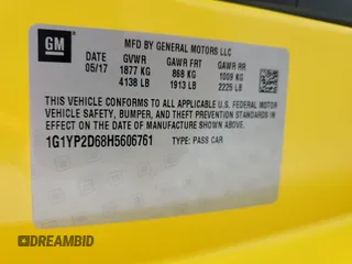 2017 Chevrolet Corvette Z06 1LZ z VIN 1G1YP2D68H5606761, wystawiony jako Copart lot #54241125 z przebiegiem 48 237 mil mil oraz Tytuł czysty. Historia ofert i sprzedaży dostępna na DreamBid. Obrazek 12.