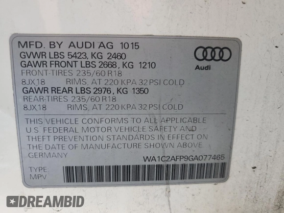 2016 Audi Q5 Premium z VIN WA1C2AFP9GA077465, wystawiony jako Copart lot #62943805 z przebiegiem 156 065 mil mil oraz Czysty tytuł • Clean title. Historia ofert i sprzedaży dostępna na DreamBid. Obrazek 12.