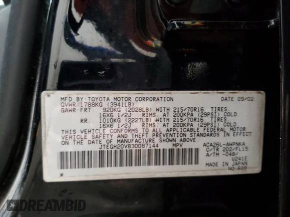 2003 Toyota RAV4 with VIN JTEGH20V830087144, listed as a Copart auction lot 52333735 with 140,086 mi miles and Salvage Title. Bid and sale history available at carsss.com. Image 15.