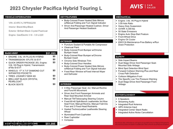 2023 Chrysler Pacifica Hybrid Touring L with VIN 2C4RC1L78PR562256, listed as a Copart auction lot 47222065 with 46,982 mi miles and Clean Title. Bid and sale history available at carsss.com. Image 13.