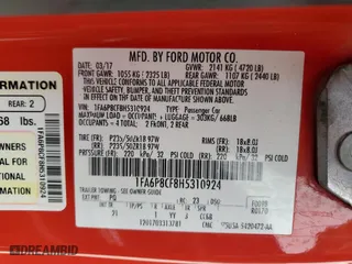 2017 Ford Mustang GT with VIN 1FA6P8CF8H5310924, listed as a Copart auction lot 53164265 with 0 mi miles and Salvage Title. Bid and sale history available at carsss.com. Image 12.