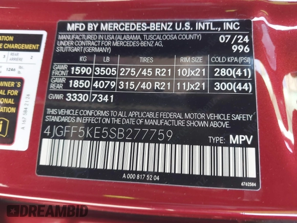 2025 Mercedes-Benz GLS 450 z VIN 4JGFF5KE5SB277759, wystawiony jako IAAI lot #42261982 z przebiegiem 7 113 mil mil oraz . Historia ofert i sprzedaży dostępna na DreamBid. Obrazek 9.