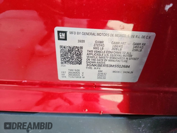 2021 Chevrolet Blazer RS with VIN 3GNKBERS3MS512684, listed as a Copart auction lot 58905725 with 76,347 mi miles and Salvage title. Bid and sale history available at DreamBid. Image 13.