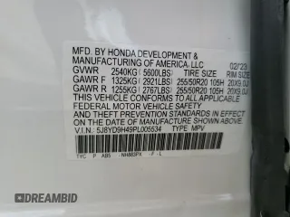 2023 Acura MDX w/Technology Package with VIN 5J8YD9H49PL005534, listed as a Copart auction lot 72994894 with 14,950 mi miles and Salvage Title. Bid and sale history available at carsss.com. Image 14.