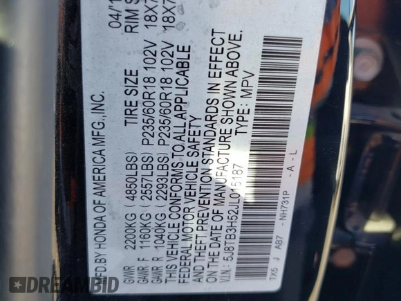 2018 Acura RDX Technology with VIN 5J8TB3H52JL015187, listed as a Copart auction lot 79561114 with 43,579 mi miles and Salvage Title. Bid and sale history available at DreamBid. Image 12.