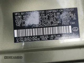 2008 Lexus IS with VIN JTHBK262382064684, listed as a Copart auction lot 54203465 with Not Provided miles and Salvage Title. Bid and sale history available at carsss.com. Image 12.