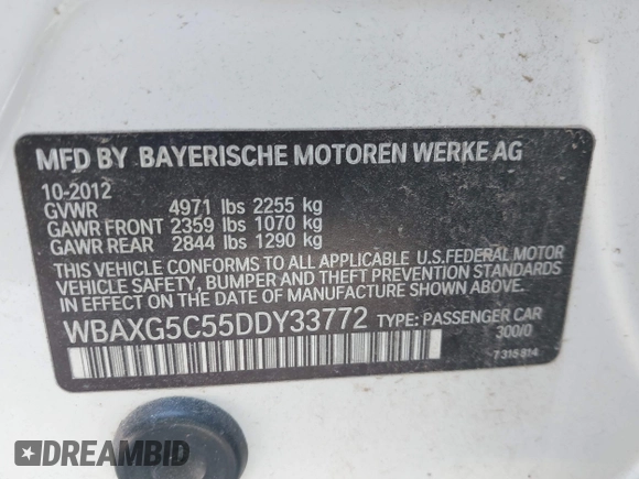 2013 BMW 5 Series 528i with VIN WBAXG5C55DDY33772, listed as a IAAI auction lot 41605701 with 131,473 mi miles and . Bid and sale history available at carsss.com. Image 9.