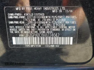 2017 Subaru Crosstrek Premium with VIN JF2GPABC8H8224042, listed as a Copart auction lot 57530405 with 106,926 mi miles and Salvage title. Bid and sale history available at DreamBid. Image 13.