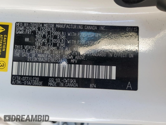 2015 Lexus RX 350 with VIN 2T2ZK1BA2FC182534, listed as a Copart auction lot 89000815 with 0 mi miles and Salvage Title. Bid and sale history available at carsss.com. Image 14.