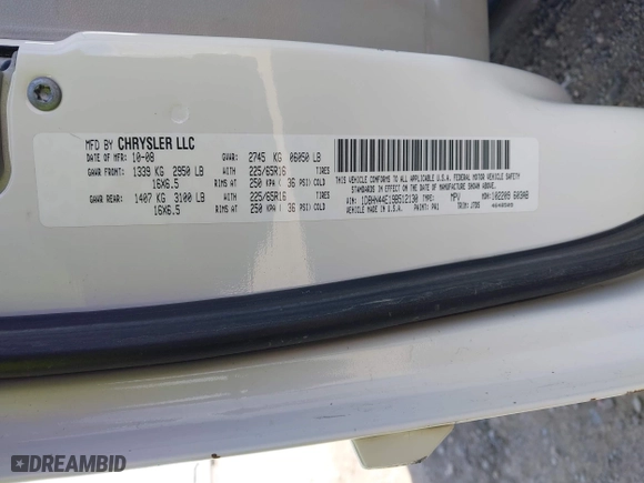 2009 Dodge Grand Caravan SE with VIN 1D8HN44E19B512130, listed as a IAAI auction lot 41997553 with 1 mi miles. Bid and sale history available at carsss.com. Image 9.