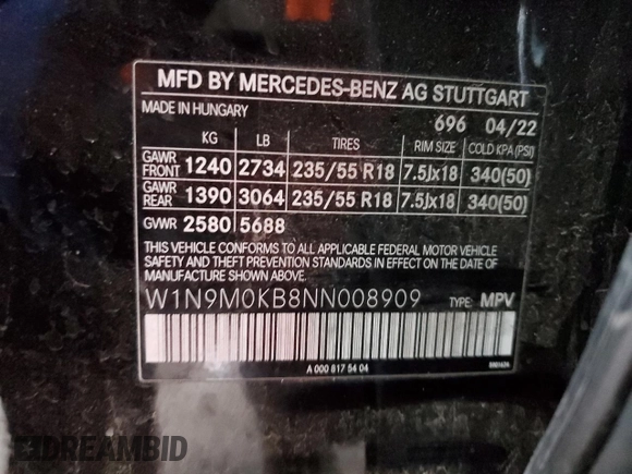 2022 Mercedes-Benz EQB 300 z VIN W1N9M0KB8NN008909, wystawiony jako Copart lot #73326903 z przebiegiem 20 072 mil mil oraz . Historia ofert i sprzedaży dostępna na DreamBid. Obrazek 12.