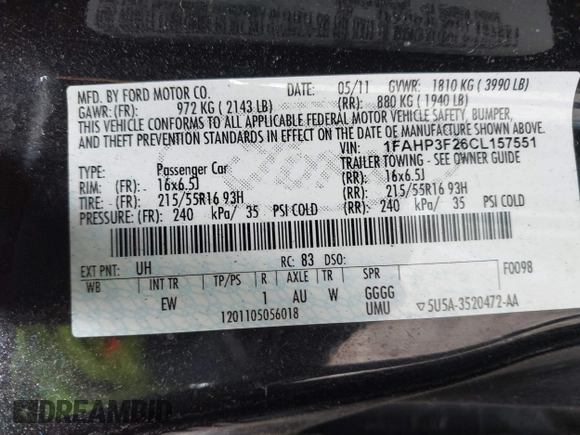 2012 Ford Focus SE z VIN 1FAHP3F26CL157551, wystawiony jako IAAI lot #42697232 z przebiegiem 135 024 mil mil oraz . Historia ofert i sprzedaży dostępna na DreamBid. Obrazek 9.