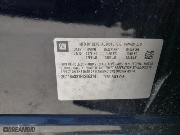 2015 Chevrolet Impala LTZ with VIN 2G1165S31F9206314, listed as a Copart auction lot 49419015 with 160,234 mi miles and Clean Title. Bid and sale history available at carsss.com. Image 12.