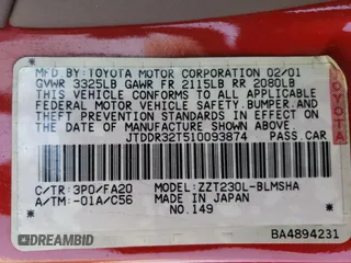 2001 Toyota Celica GT with VIN JTDDR32T510093874, listed as a Copart auction lot 75217254 with 94,301 mi miles and Salvage Title. Bid and sale history available at carsss.com. Image 12.