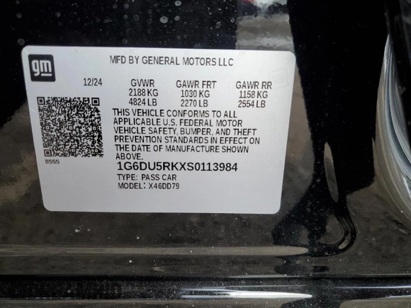 2025 Cadillac CT5 Sport with VIN 1G6DU5RKXS0113984, listed as a Copart auction lot 46092135 with 1,014 mi miles and Clean Title. Bid and sale history available at DreamBid. Image 12.