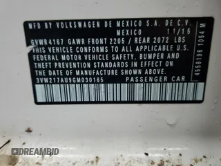 2016 Volkswagen Golf TSI S z VIN 3VW217AU9GM030165, wystawiony jako Copart lot #45112605 z przebiegiem 44 422 mil mil oraz Szkoda całkowita • Salvage title. Historia ofert i sprzedaży dostępna na DreamBid. Obrazek 12.