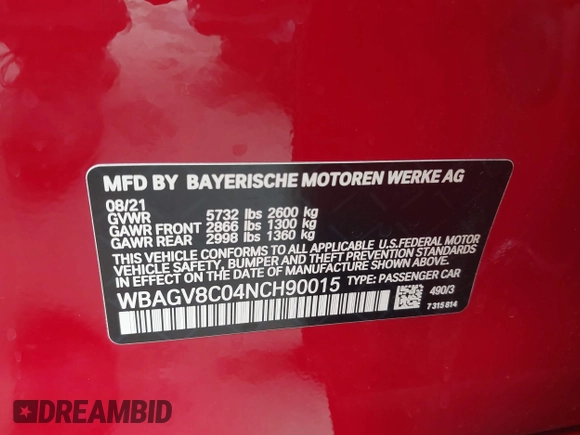 2022 BMW 8 Series M850i z VIN WBAGV8C04NCH90015, wystawiony jako IAAI lot #42020711 z przebiegiem 39 801 mil mil oraz . Historia ofert i sprzedaży dostępna na DreamBid. Obrazek 9.