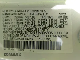2021 Acura RDX Technology с VIN 5J8TC2H53ML047254, выставлен на аукционе IAAI как лот 42257382 с пробегом 43 469 миль миль и . История ставок и продаж доступна на DreamBid. Изображение 9.