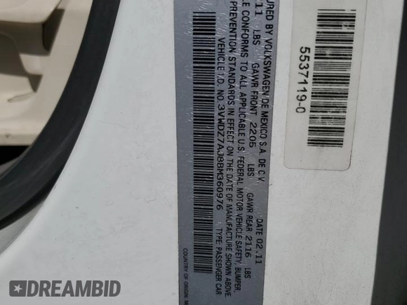 2011 Volkswagen Jetta SE with VIN 3VWDZ7AJ8BM360976, listed as a Copart auction lot 62428185 with 234,172 mi miles and Clean title. Bid and sale history available at DreamBid. Image 12.